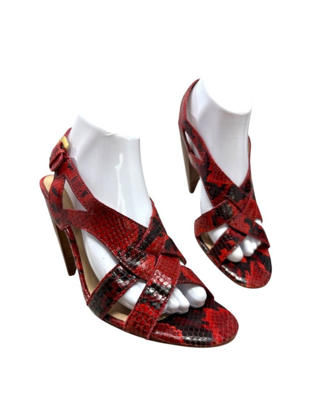 Joan & David Dalanaro Red Embossed Leather Cone Heel Sandals